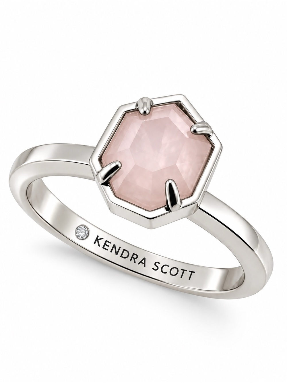 Kendra Scott Pink Rose Quartz Octagon Silver Ring. Size 9